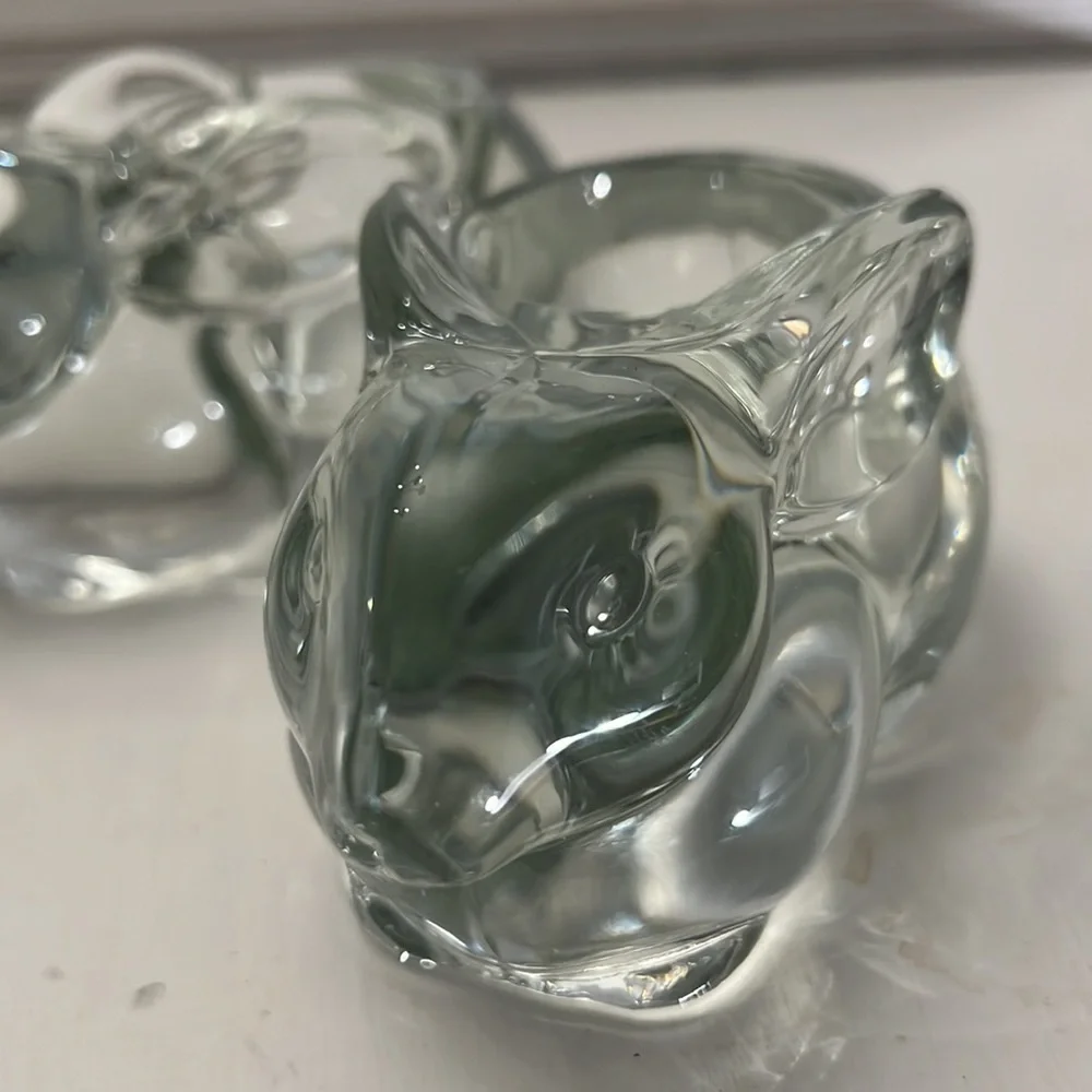 Indiana Glass Heavy Bunny Rabbit Crystal Votive Candleholders